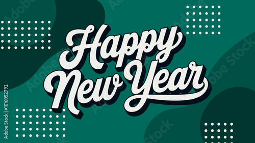 Happy new year text typography, New Year text logo template with bold font written in vector design	
