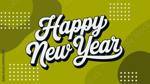 Happy new year text typography, New Year text logo template with bold font written in vector design	
