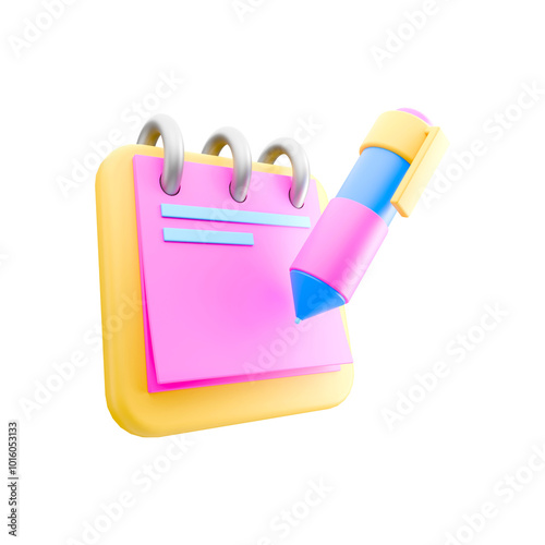 3d icon notebook and pen with no background