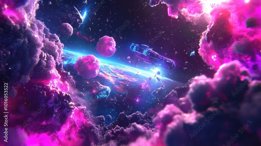 Vibrant cosmic scene featuring colorful nebulas, celestial bodies, and a starry sky, creating a mesmerizing deep space atmosphere. Vibrant cosmic scene featuring colorful nebulas, celestial bodies, and a starry sky, creating a mesmerizing deep space atmosphere.