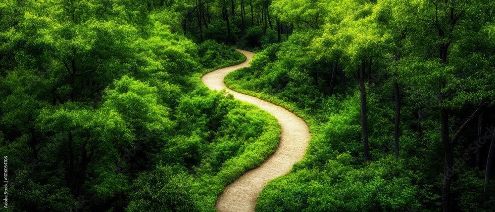 Winding pathway through lush green forest, inviting tranquility and exploration in nature's beauty. Winding pathway through lush green forest, inviting tranquility and exploration in nature's beauty.