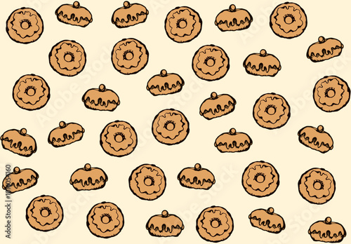 Greet happy party jew hannukah fast cafe meal isolated on light green backdrop. Tileable bright color hand drawn round hanukiah fat sweet sugar glaze frost soft cookie design art retro doodle cartoon 