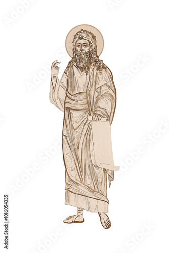 Jeremiah weeping prophet. Vintage religious illustration in Byzantine style isolated