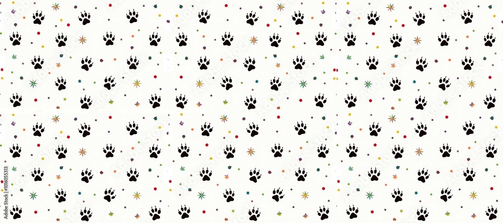 Paw print cat dog, doodle, seamless pattern on white background for fabric design, wallpaper, packaging - Generative AI Paw print cat dog, doodle, seamless pattern on white background for fabric design, wallpaper, packaging - Generative AI