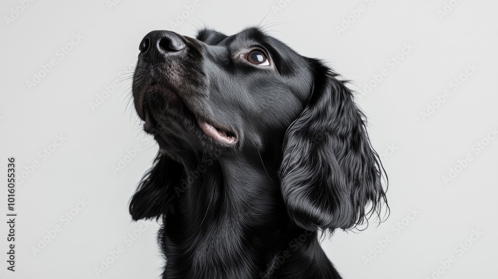 Black English Cocker Spaniel Panting on a Clean White Background