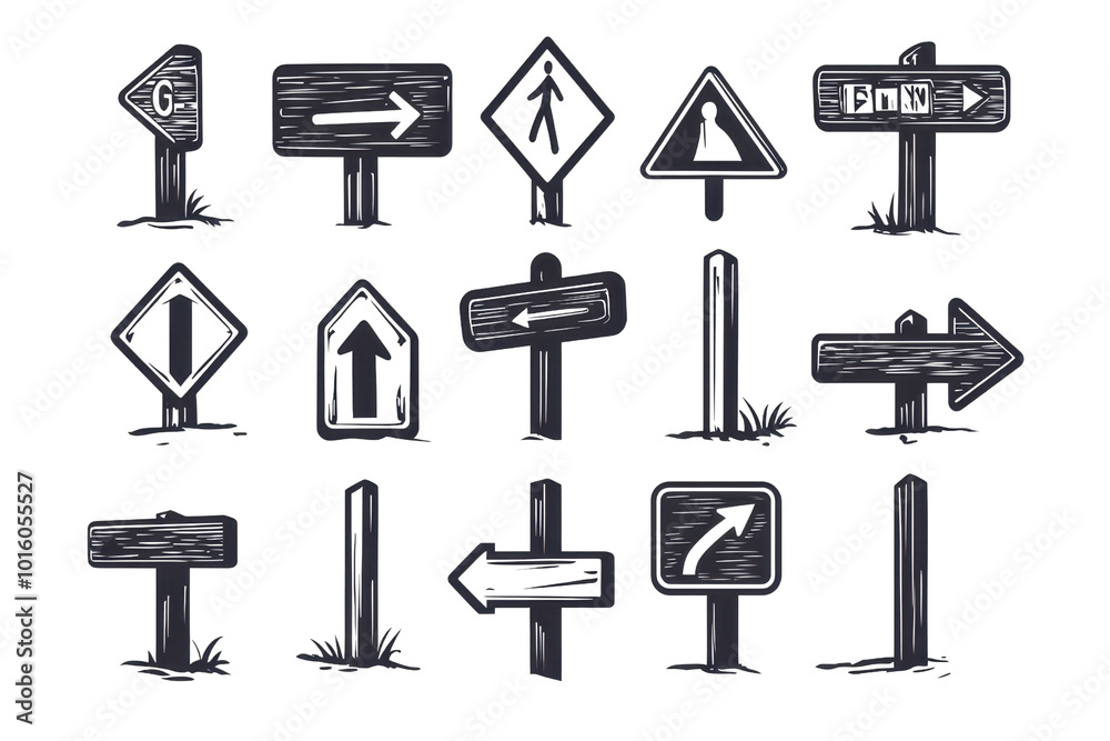 Collection of hand-drawn sketch style arrows and signs in black and white, ideal for graphic design, infographic, or creative projects. Collection of hand-drawn sketch style arrows and signs in black and white, ideal for graphic design, infographic, or creative projects.
