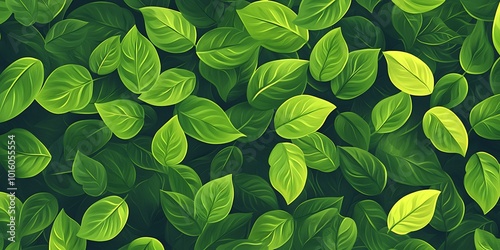 a seamless background adorned with lush green leaves, offering a natural and invigorating backdrop for various designs