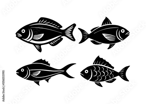 set of fish life fishes vector animal illustration black 