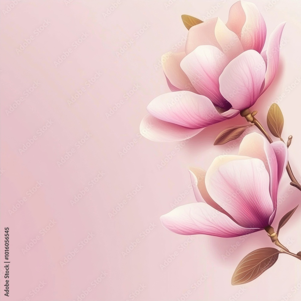 Gift certificate, Voucher template with realistic pink magnolia flower bouquet. Vector romantic floral background Gift certificate, Voucher template with realistic pink magnolia flower bouquet. Vector romantic floral background