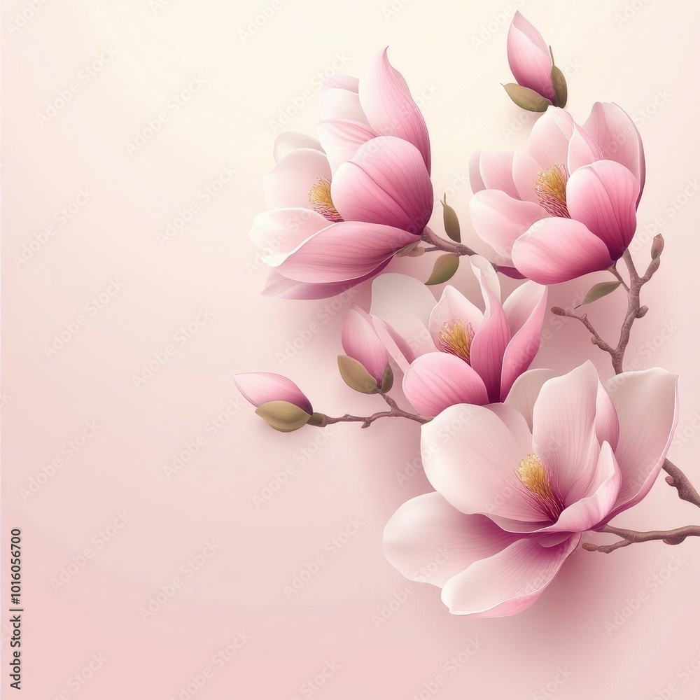 Gift certificate, Voucher template with realistic pink magnolia flower bouquet. Vector romantic floral background Gift certificate, Voucher template with realistic pink magnolia flower bouquet. Vector romantic floral background