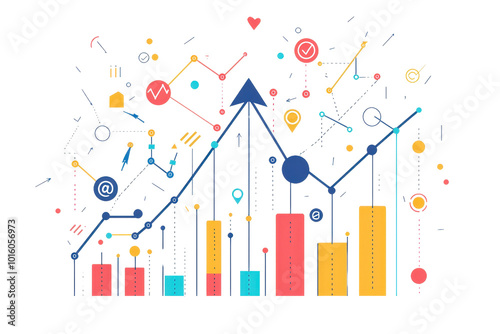 Colorful infographic with bar and line charts, depicting data analytics, growth, and statistics in a creative visual format.