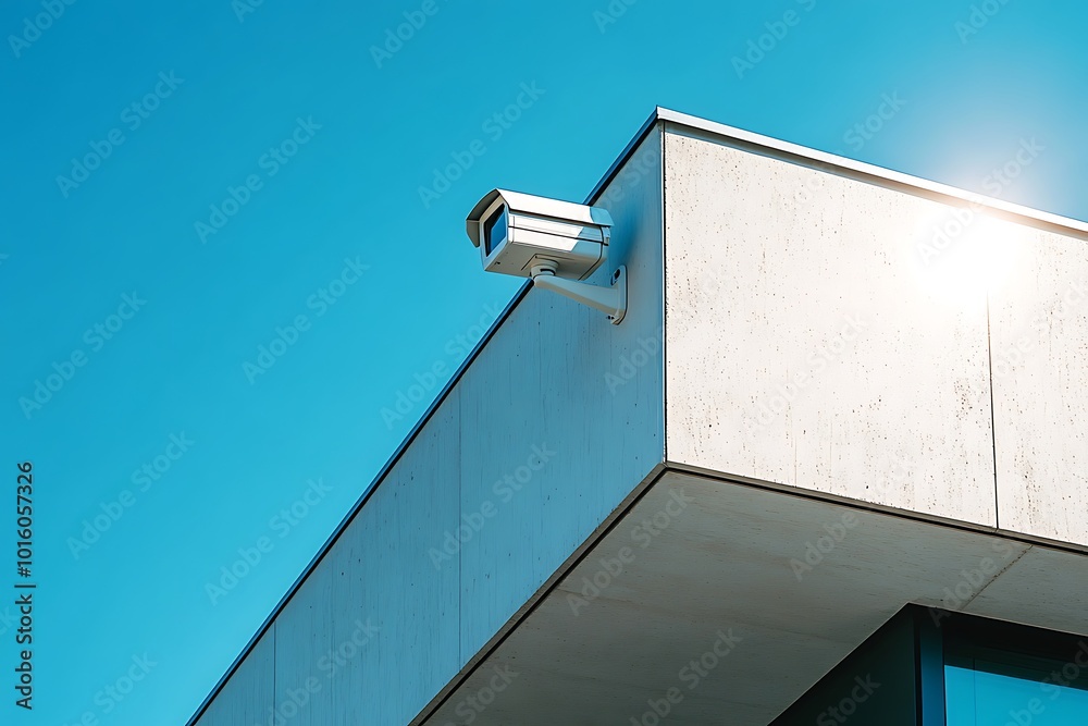 Security Camera on White Building with Blue Sky - Photo Security Camera on White Building with Blue Sky - Photo