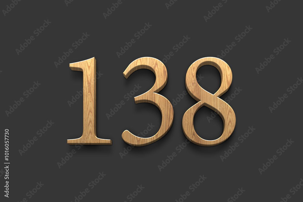 3D wooden logo of number 138 on dark grey background.