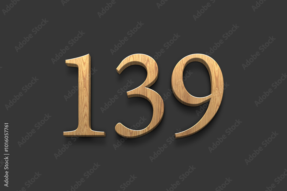 3D wooden logo of number 139 on dark grey background. 3D wooden logo of number 139 on dark grey background.