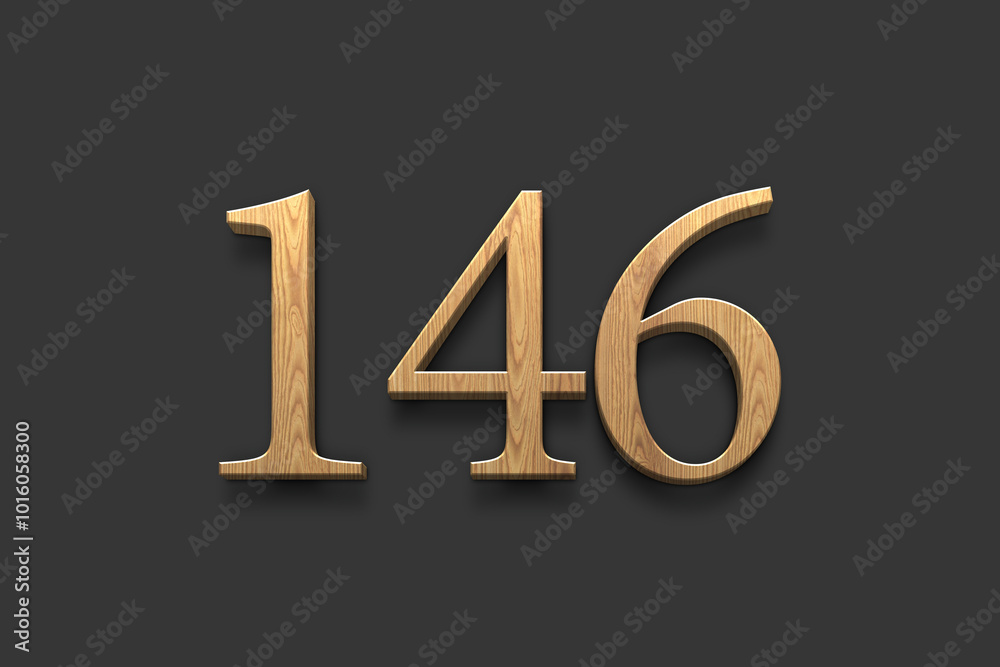 3D wooden logo of number 146 on dark grey background. 3D wooden logo of number 146 on dark grey background.