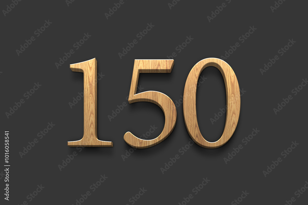 3D wooden logo of number 150 on dark grey background. 3D wooden logo of number 150 on dark grey background.
