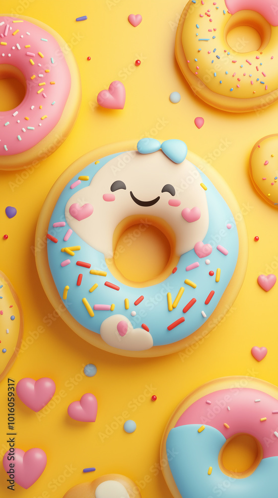 Happy Donut with Sprinkles and Hearts. Happy Donut with Sprinkles and Hearts.
