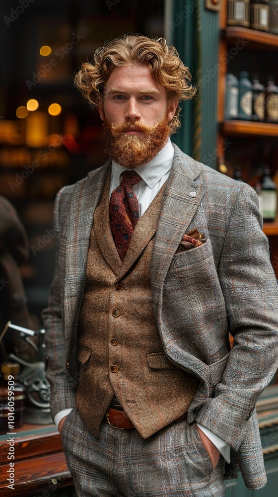 Handsome Man in a Plaid Suit with a Red Beard Handsome Man in a Plaid Suit with a Red Beard
