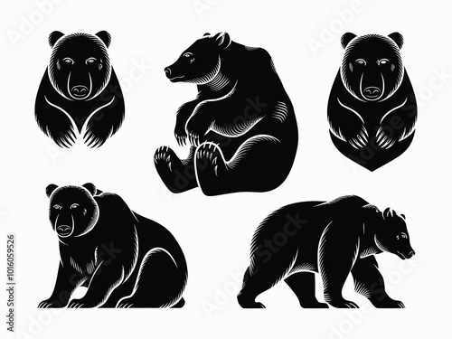 Serene Black Bear Designs Silhouettes Vector EPS Template