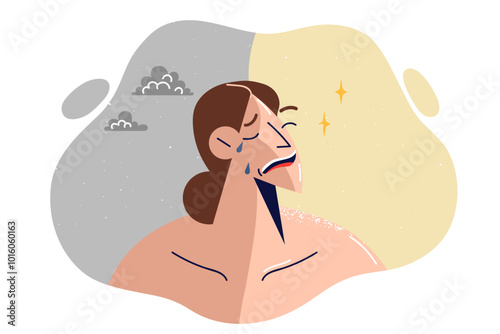 Hypersensitive woman suffers from bad weather and enjoys sun, due to start production of melatonin