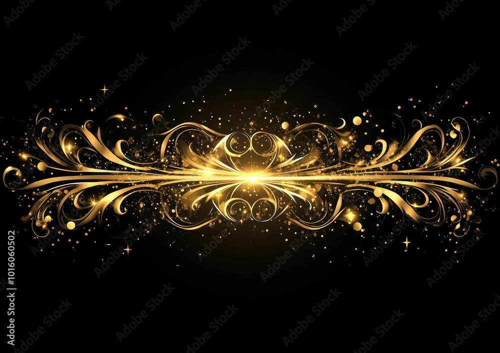 Golden frame with decorative elements on a black background, Golden frame with decorative elements on a black background,