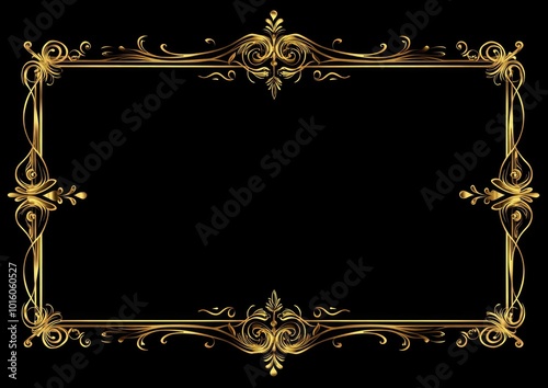 Golden frame with decorative elements on a black background,