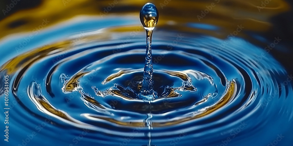 A single water drop falls into a still body of water, creating ripples that expand outwards. A single water drop falls into a still body of water, creating ripples that expand outwards.