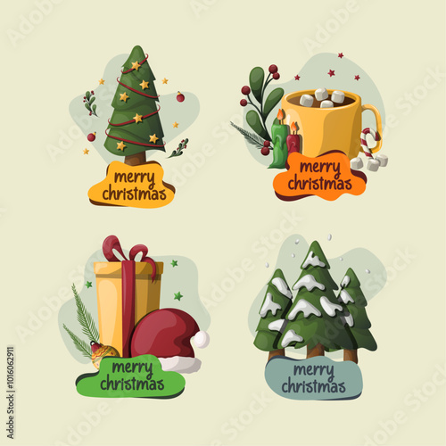 vector christmast greeting sticker collection