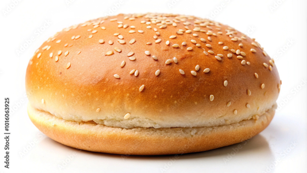 Fresh Sesame Seed Burger Bun Isolated on White Fresh Sesame Seed Burger Bun Isolated on White