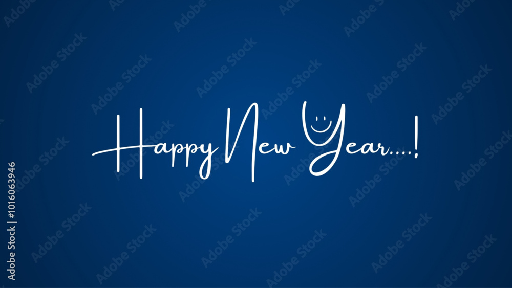 Fototapeta premium happy new year callighraphy on midblue background with smile face