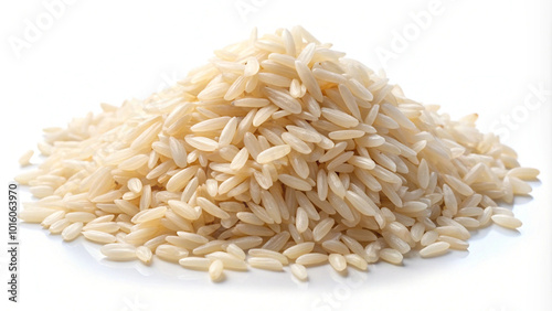  Pile of Brown Rice on White Background