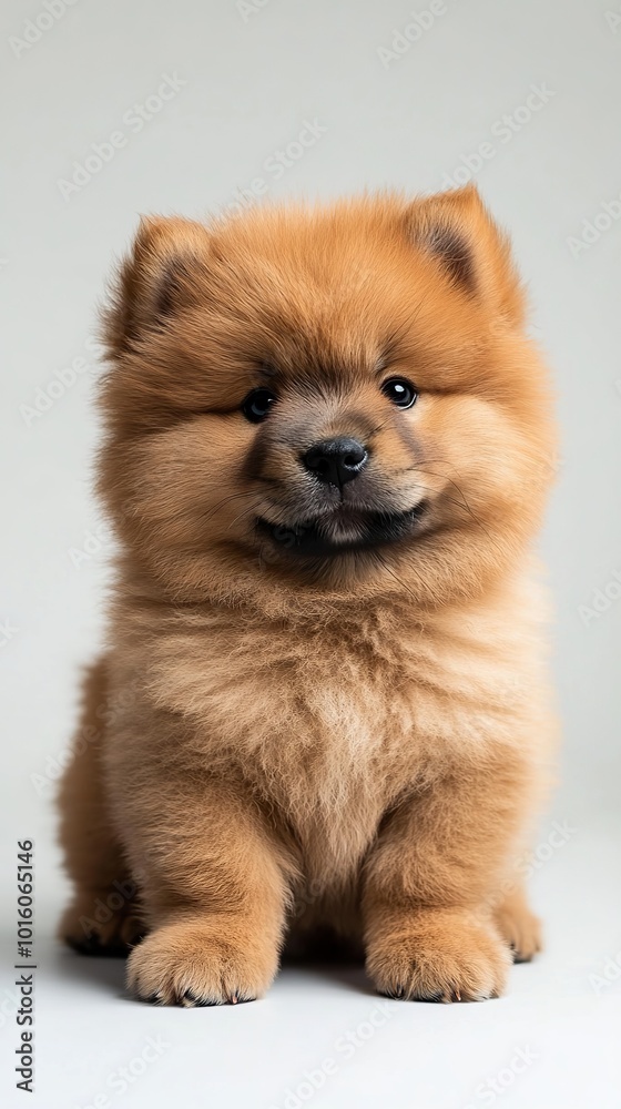Fluffy brown puppy posing while looking at camera on white background Fluffy brown puppy posing while looking at camera on white background