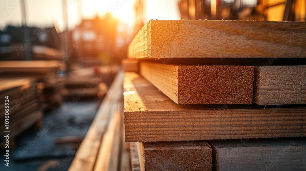 Construction site with wood material. Building contractor and real estate development concept Construction site with wood material. Building contractor and real estate development concept