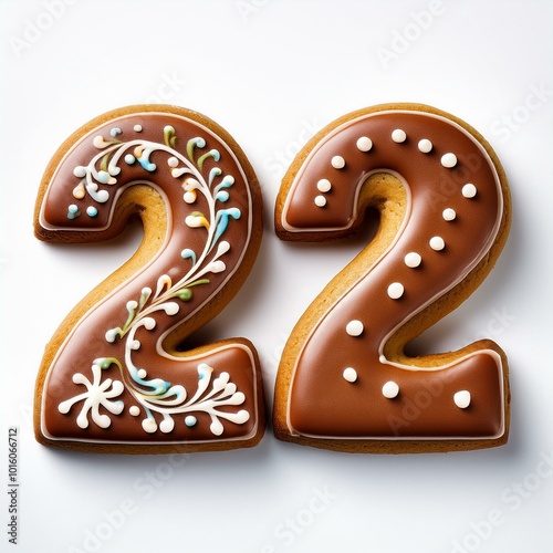 Decorated cookie, number 22, image for birthday or anniversary celebration photo