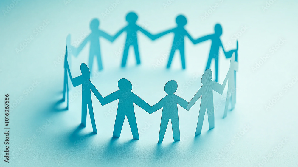A group of paper people holding hands in a circle, demonstrating unity and teamwork, Mutual respect and understanding among team members A group of paper people holding hands in a circle, demonstrating unity and teamwork, Mutual respect and understanding among team members