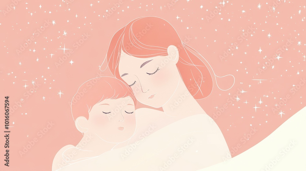 The tender moment showcases a mother holding her child close as they share a peaceful sleep The tender moment showcases a mother holding her child close as they share a peaceful sleep