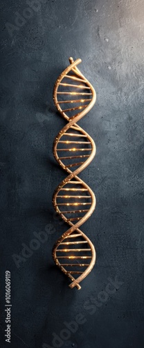 Illuminated Gold DNA Helix Symbolizing Genetic Research and Innovation