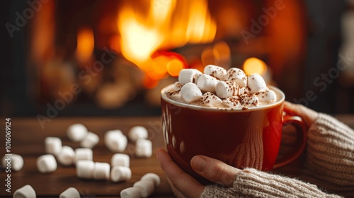 Cozy Winter Cottage with Hot Chocolate by the Fireplace