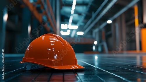 Safety Hard Hat on Industrial Floor  Construction Site  Safety Equipment