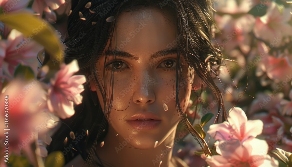 Elegant Woman in a Garden of Blossoming Flowers, Beauty, Nature, Grace, Spring, Floral, Portrait, Feminine, Softness, Innocence, Romantic, Delicate, Freshness, Sunshine, Warmth, Light, Gentle, Charm Elegant Woman in a Garden of Blossoming Flowers, Beauty, Nature, Grace, Spring, Floral, Portrait, Feminine, Softness, Innocence, Romantic, Delicate, Freshness, Sunshine, Warmth, Light, Gentle, Charm