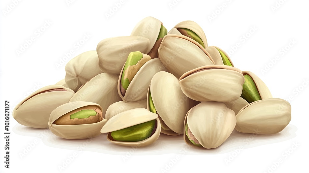 Realistic pile of pistachios isolated on white background. Natural organic food concept