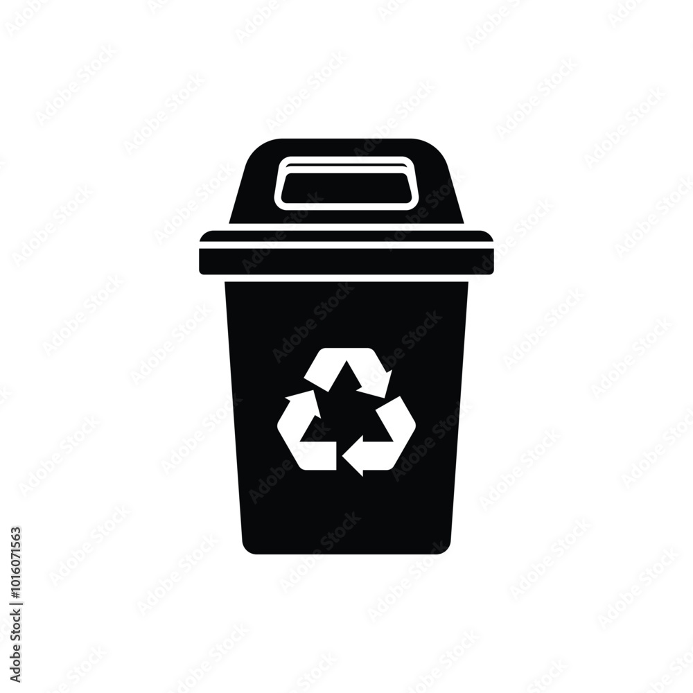 Trash can icon with recycle sign. Garbage bin or basket with recycling symbol. Vector illustration. Trash can icon with recycle sign. Garbage bin or basket with recycling symbol. Vector illustration.