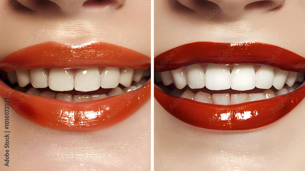 Obraz premium close up view of Charming female smile with dazzling white teeth Highly Detailed Isolated On white Background