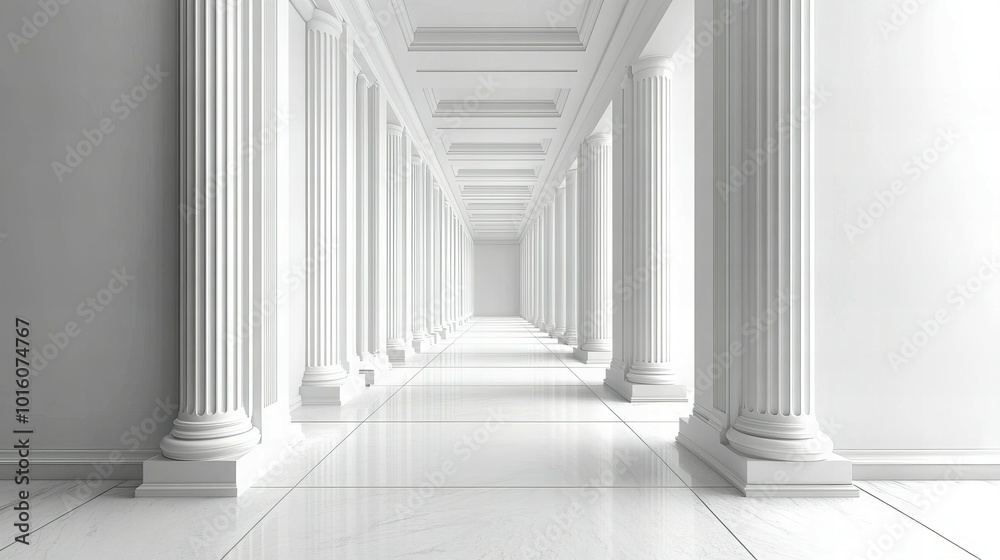 Fototapeta premium Elegant modern hallway with marble floors, tall columns, and luxurious lighting, in a spacious environment new beautiful stock image illustration AI
