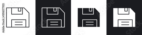 Floppy disk vector icon set in black and white