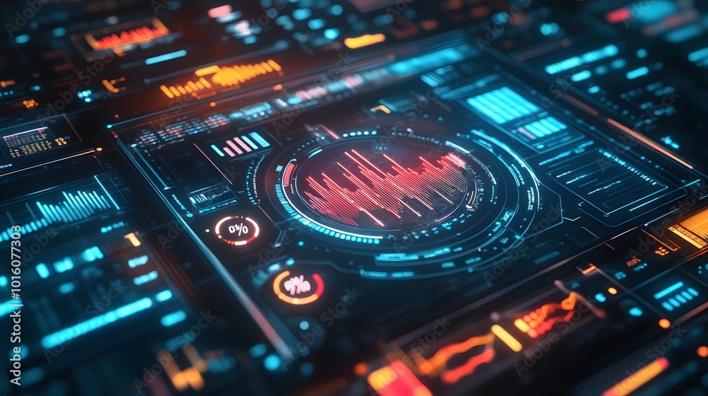 abstract technology ui futuristic concept hud interface hologram elements of digital data chart, communication, computing and circle percent vitality innovation on hi tech future design background. 