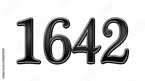 black metal 3d design of number 1642 on white background.