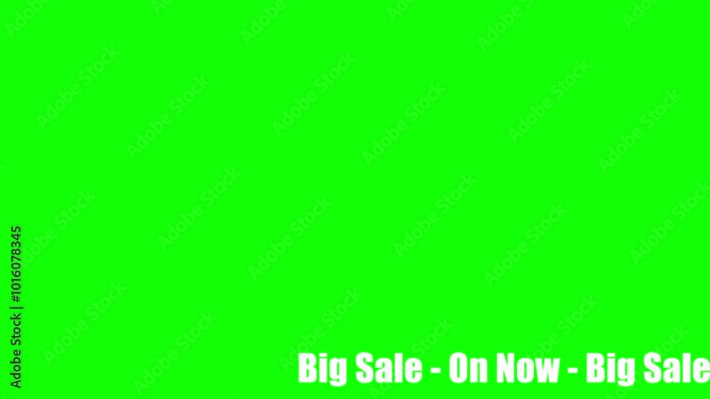 Big Sale On Now Text. Bottom of screen ticker. Big Sale. Green Screen. White Text animation on Green Background. Special Offer. Discount. Big Sale. Big Sale On Now Text. Bottom of screen ticker. Big Sale. Green Screen. White Text animation on Green Background. Special Offer. Discount. Big Sale.