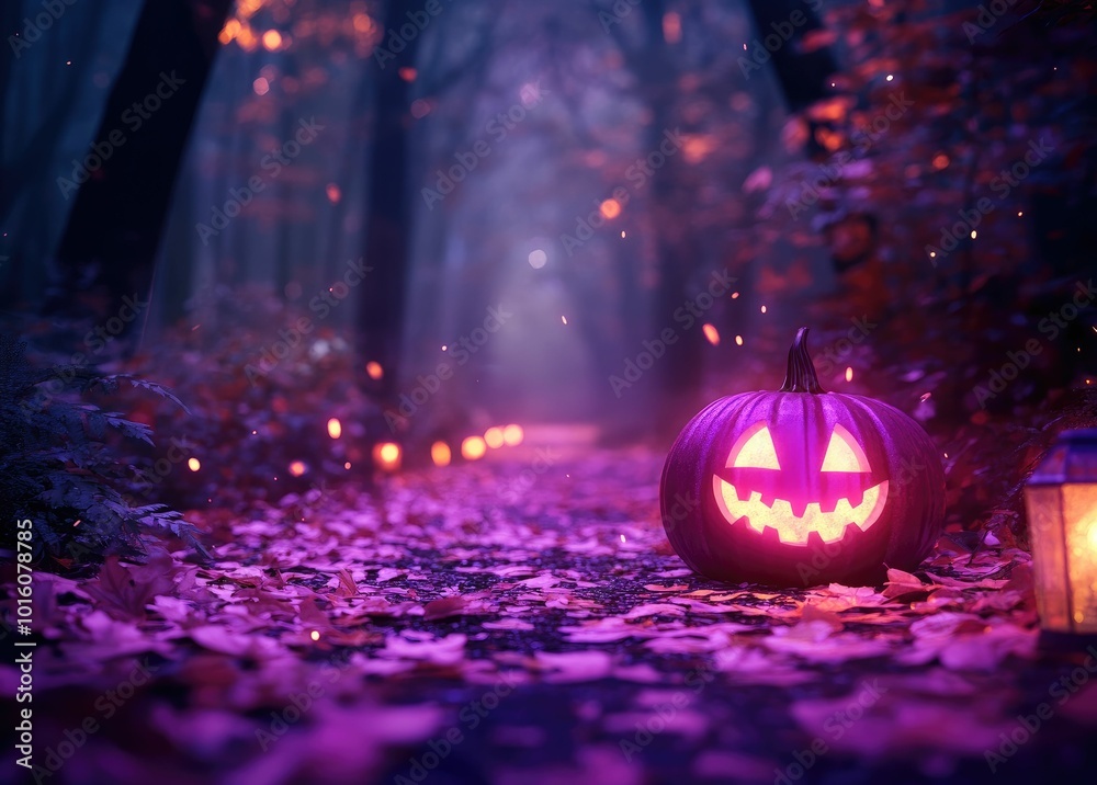 Halloween pumpkin in purple and pink colors on the background Halloween pumpkin in purple and pink colors on the background