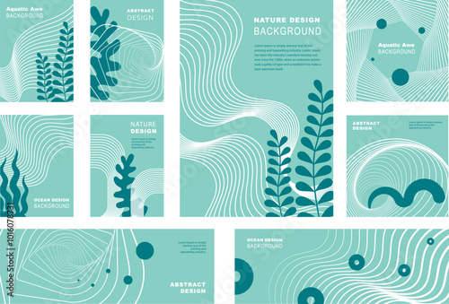Abstract Wave Elements for Banners and Posters, Geometric Natural Designs in Aquatic Awe color